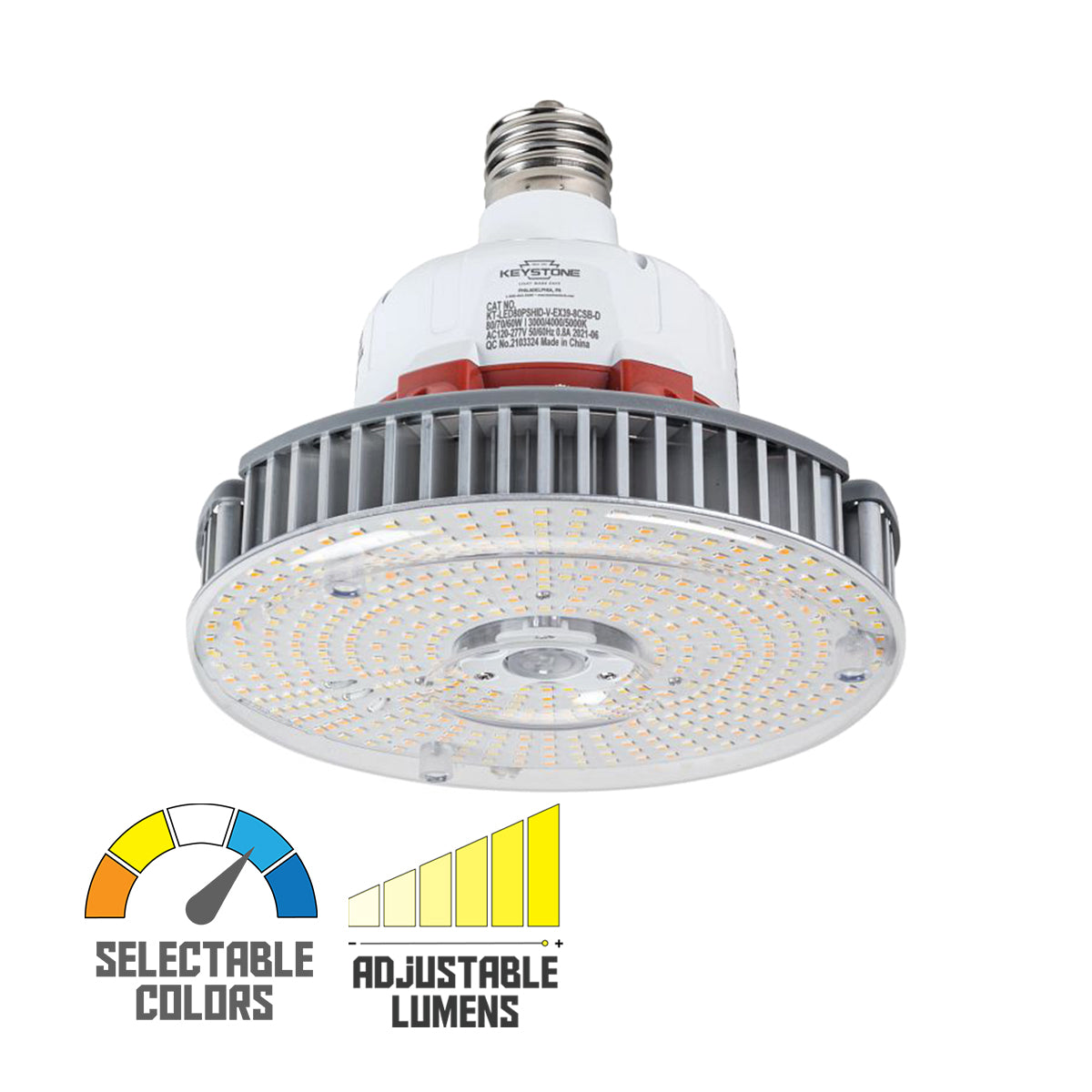 HID LED High Bay Lamp, 60W|70W|80W, 12000 Lumens, Selectable CCT, EX39 Mogul Base, 120-277V - Bees Lighting
