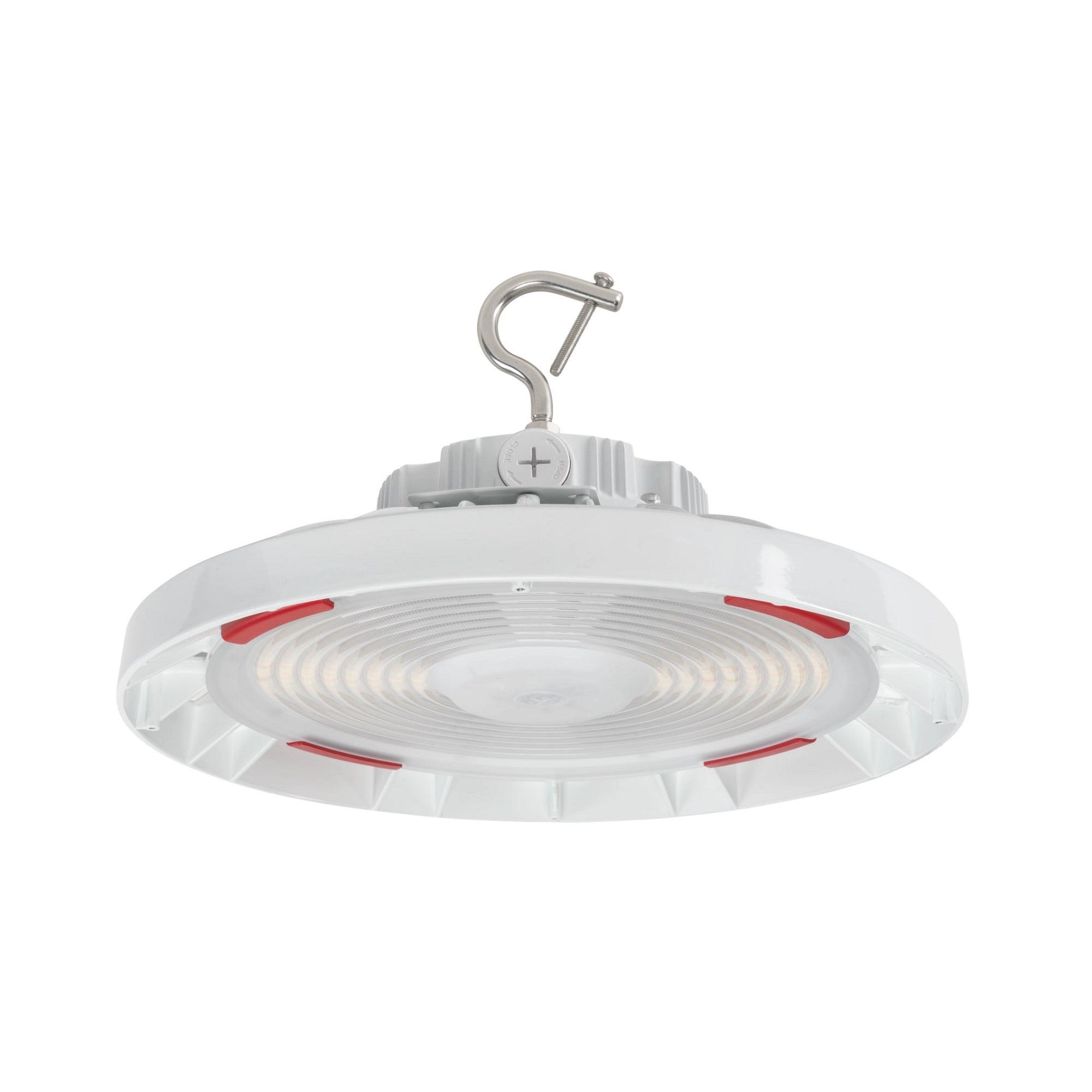 Keystone XFit OpticSwap UFO LED High Bay 15900 Lumens Selectable 100W/70W/50W Selectable CCT 120-277V Hook Mount White