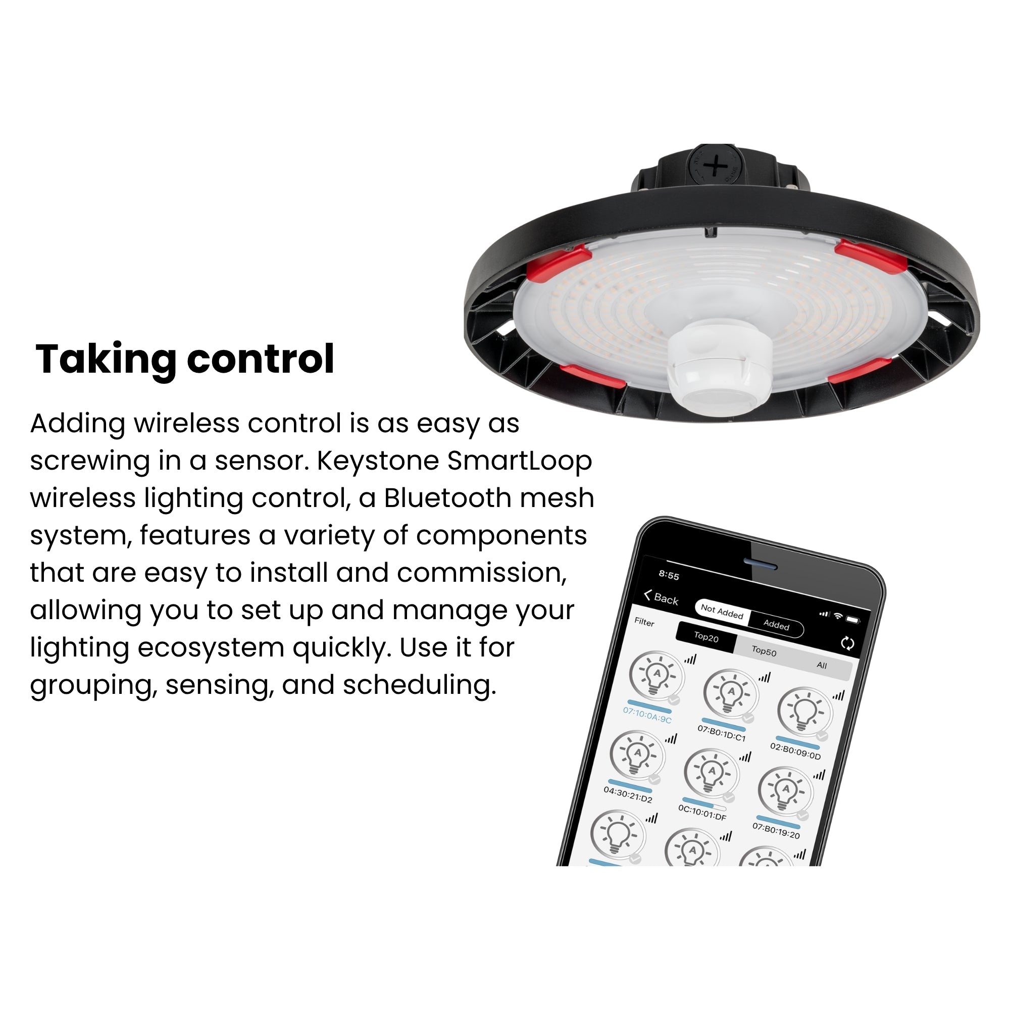 Keystone XFit OpticSwap UFO LED High Bay 15900 Lumens Selectable 100W/70W/50W Selectable CCT 120-277V Hook Mount Black