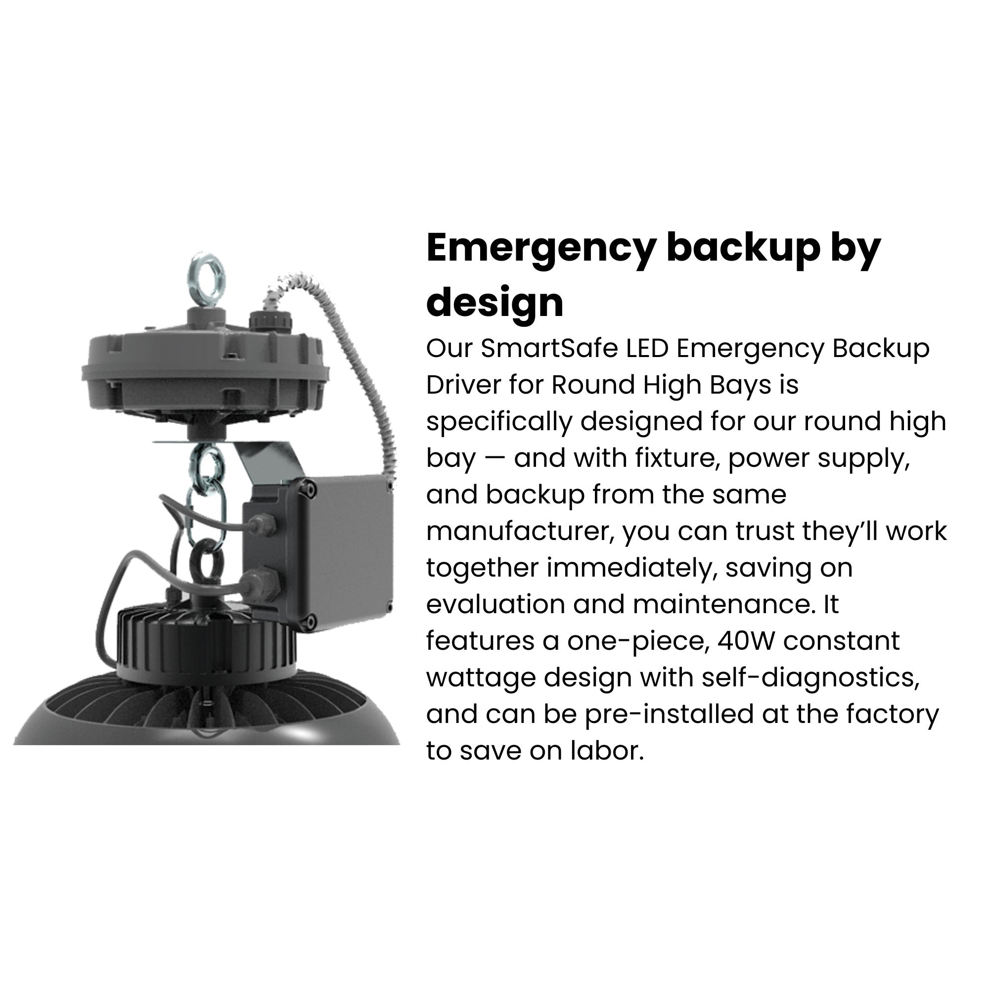 Round LED High Bay Light, 23580 Lumens, 150W, 30K/40K/50K, 120-277V, Black