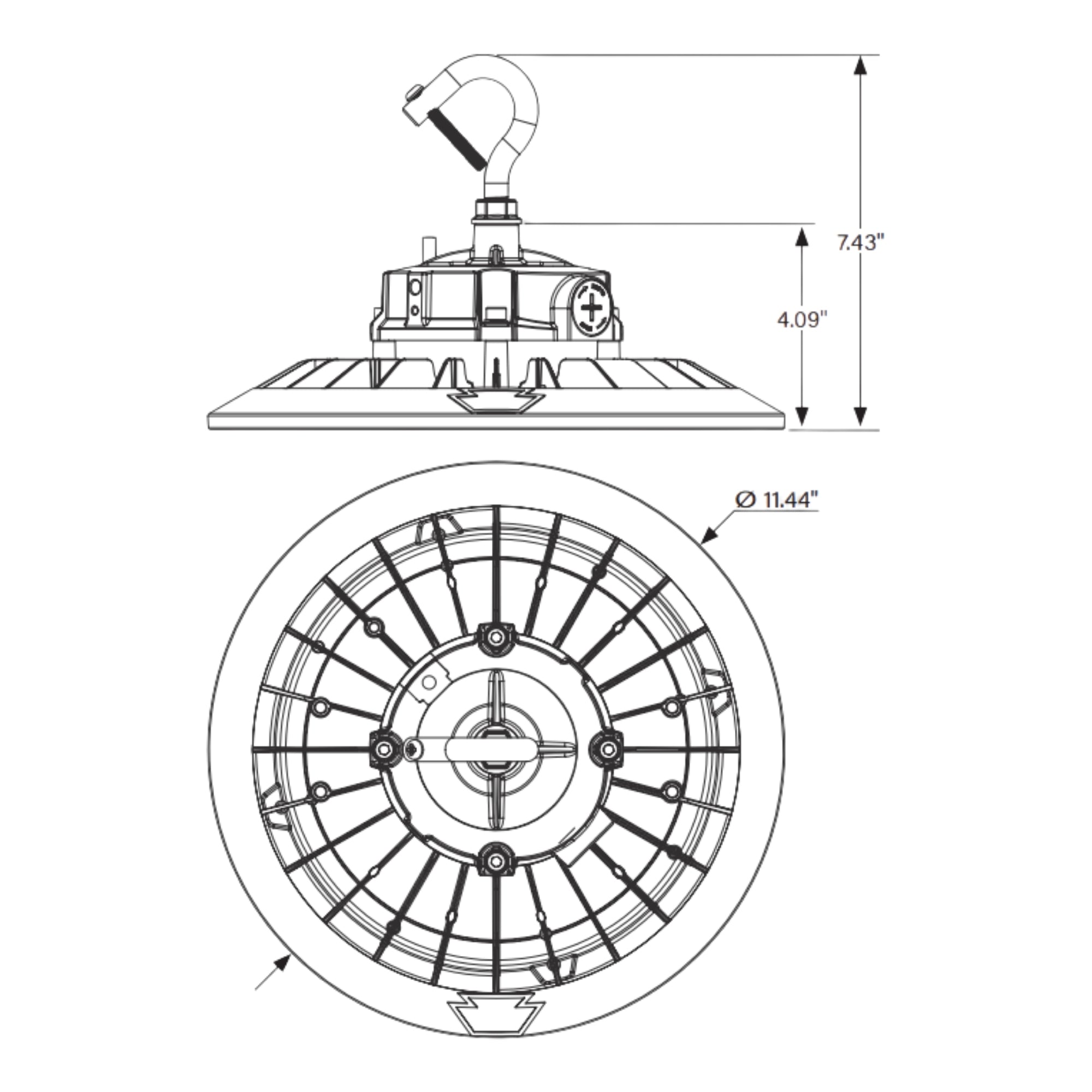 Round LED High Bay Light, 23580 Lumens, 150W, 30K/40K/50K, 120-277V, Black