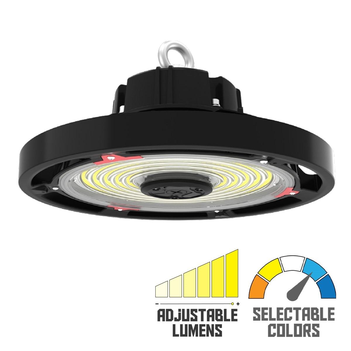 XFIT UFO High Bay LED Light, 150 Watts 23,100 Lumens, Selectable CCT 30K/40K/50K, Black finish, 120-277V