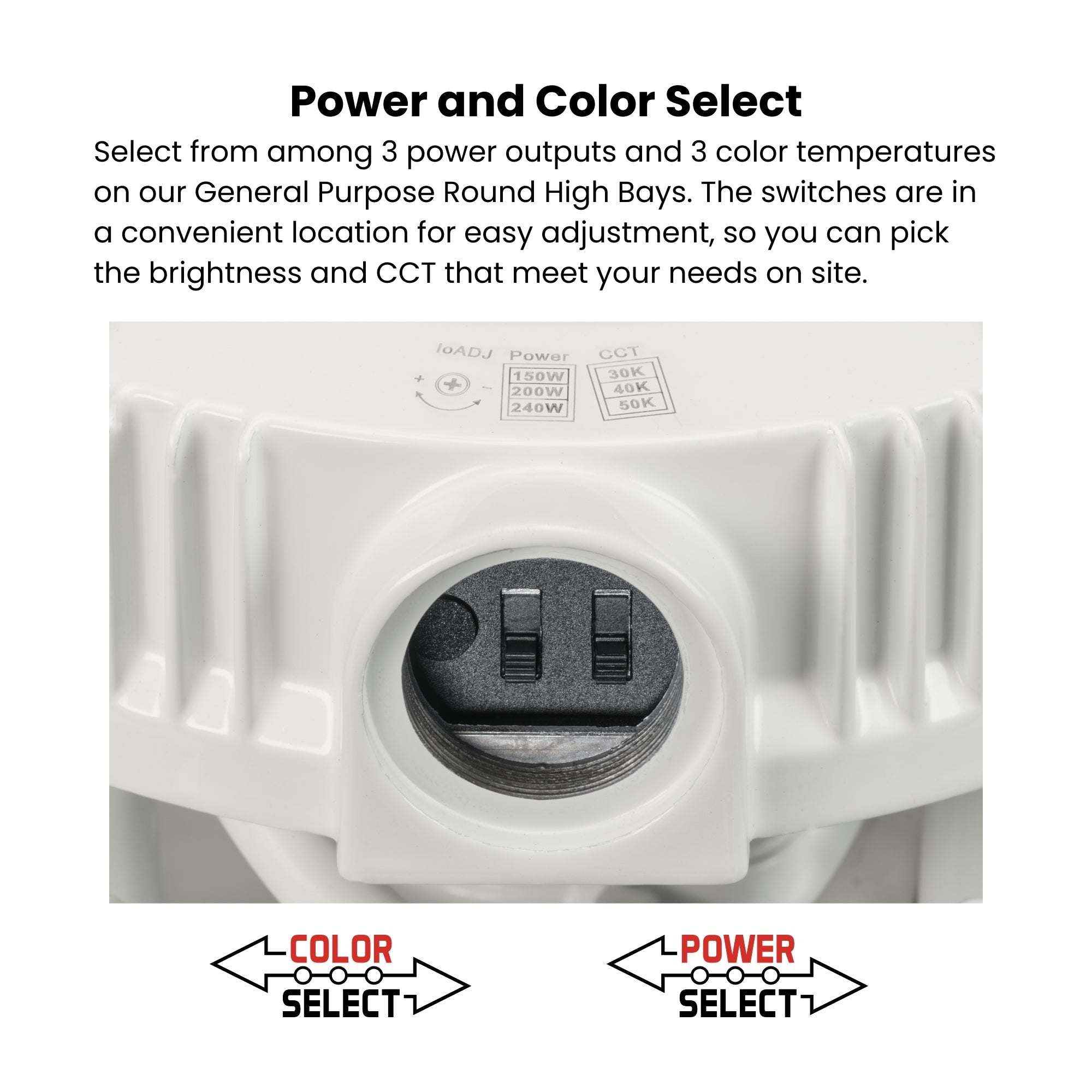 Round LED High Bay Light, 32330 Lumens, 200W, 30K/40K/50K, 120-277V, White