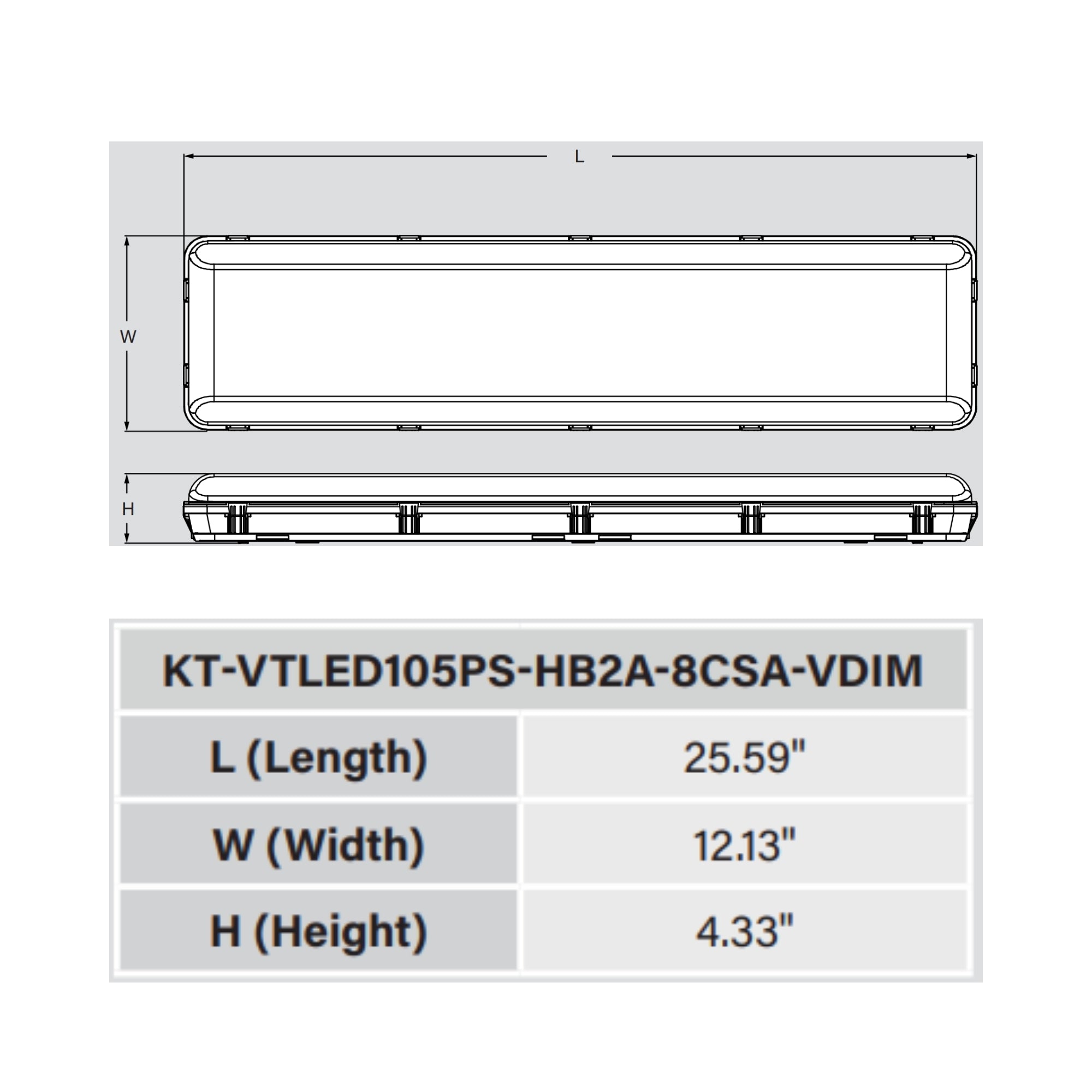 Keystone XFit Vapor Tight High Bay 14700 Lumens Selectable 105W/90W/75W Selectable CCT 120-277V Suspended Mount