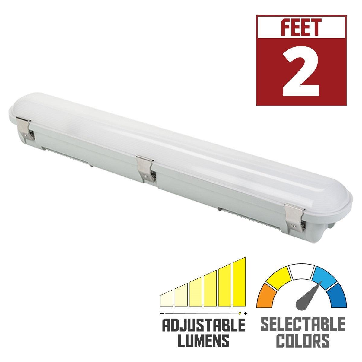 2ft LED Vapor Tight Fixture, 15/20/25 Watts Adjustable, Selectable CCT 35K/40K/50K, 120-277V