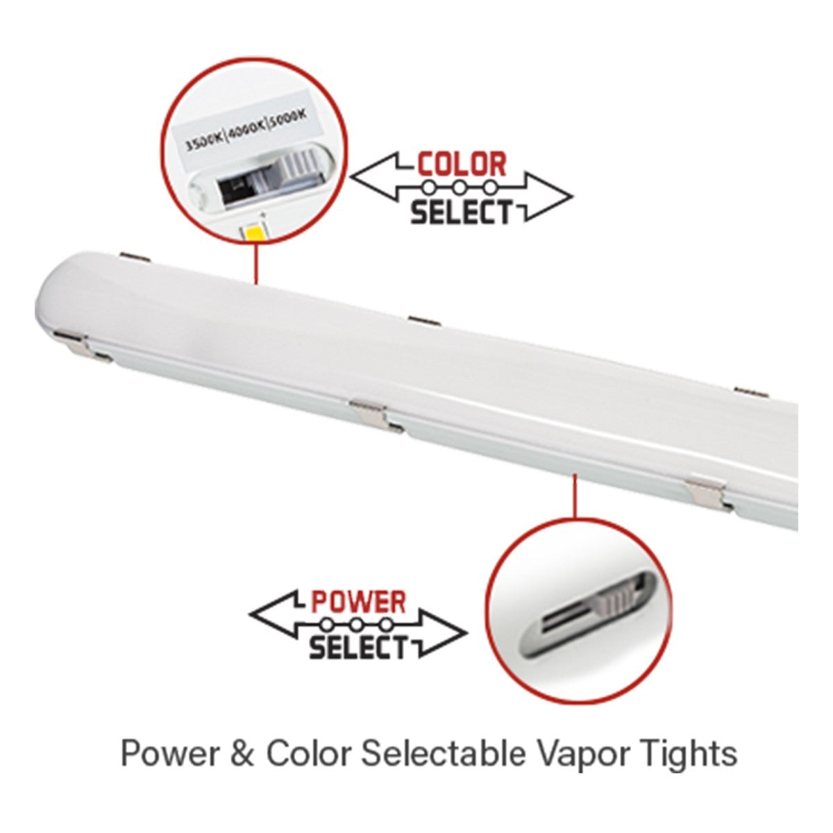 4ft LED Vapor Tight Fixture, 44/64/75 Watts Adjustable, Selectable CCT 35K/40K/50K, 120-277V - Bees Lighting