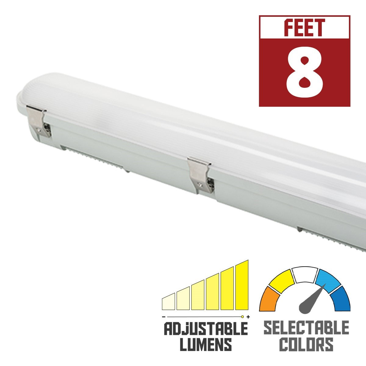8ft LED Vapor Tight Fixture, 54/75/90 Watts Adjustable, Selectable CCT 35K/40K/50K, 120-277V