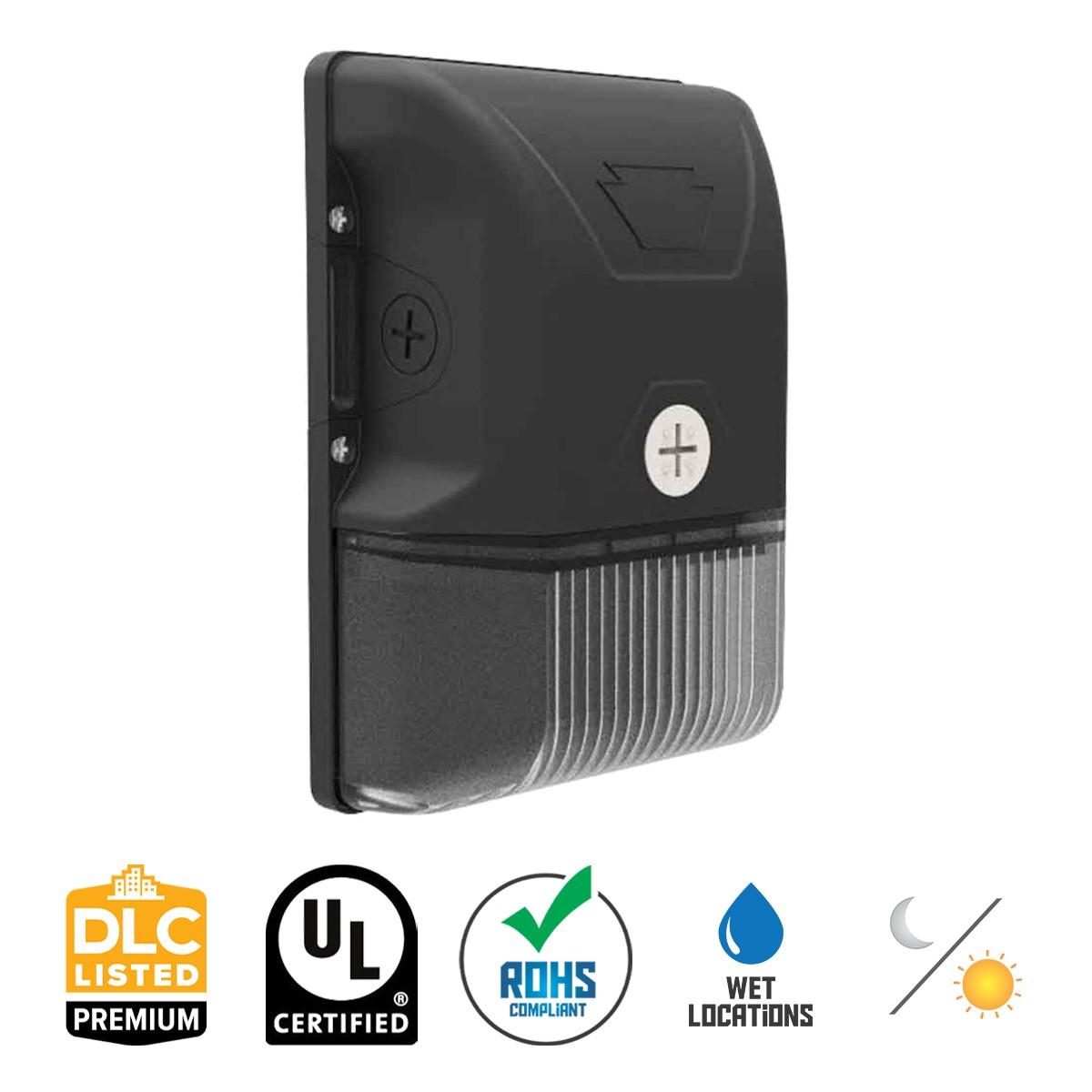 LED Mini Wall Pack With Photocell, 20 Watts, 2700 Lumens, 30K/40K/50K, 120-277V, Black Finish - Bees Lighting