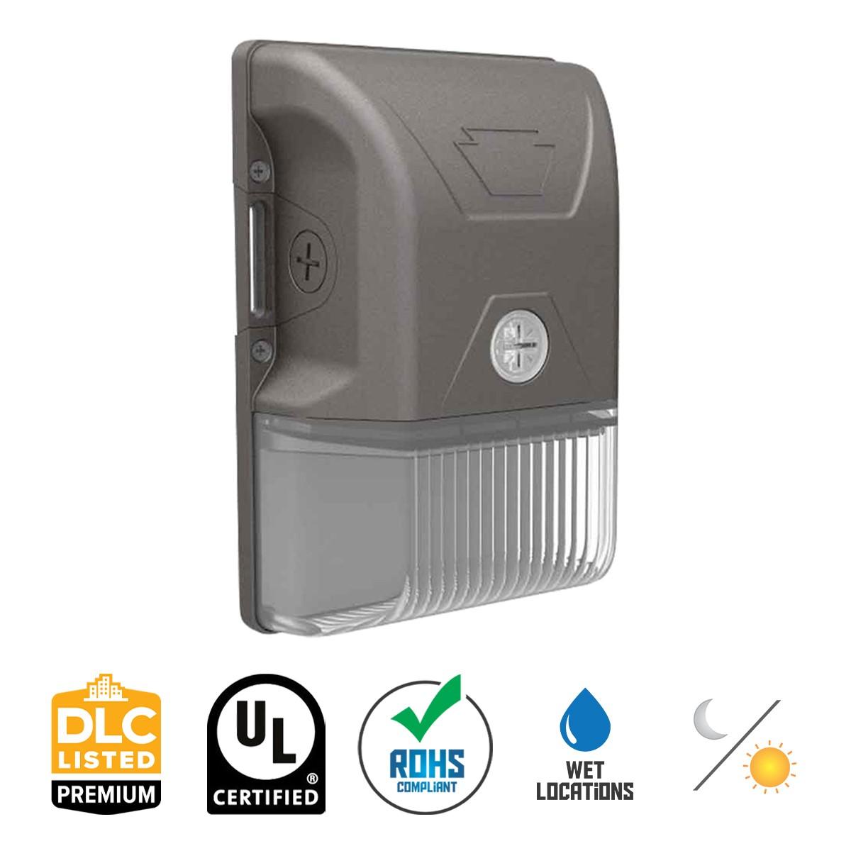 LED Mini Wall Pack With Photocell, 20W, 2700 Lumens, 30K/40K/50K, 120-277V, Bronze - Bees Lighting