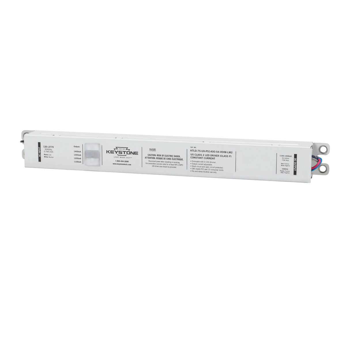 Power Select LED Driver, 75W, Adjustable Constant Current 1400-1700mA, 0-10V Dimming, 120-277V Input - Bees Lighting