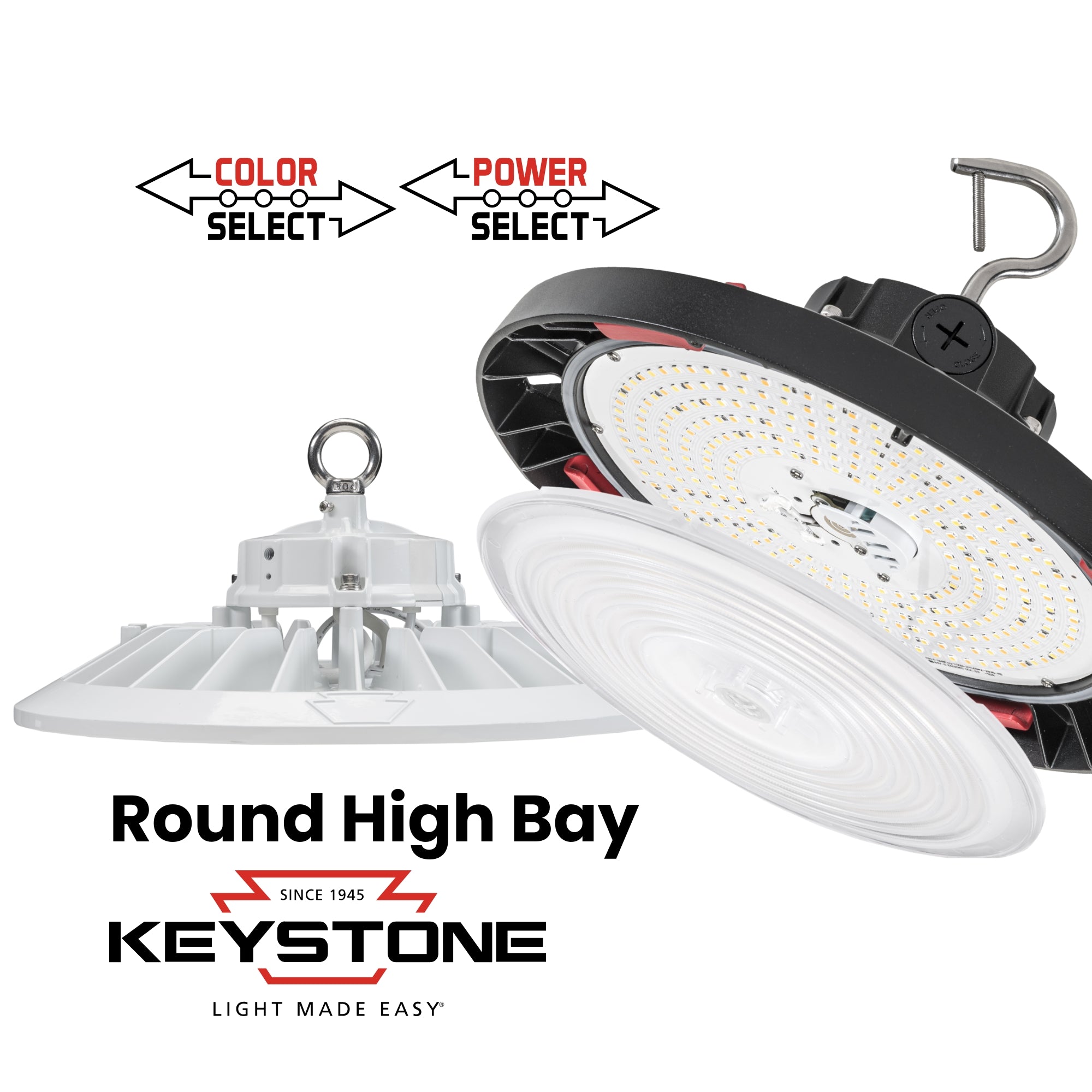 Keystone 400W LED Round High Bay 61,200 Lumens 240/320/400W Selectable 40K/50K 277-480V Black KT-RHLED400PSHV-18C-8CSD-VDIM-P