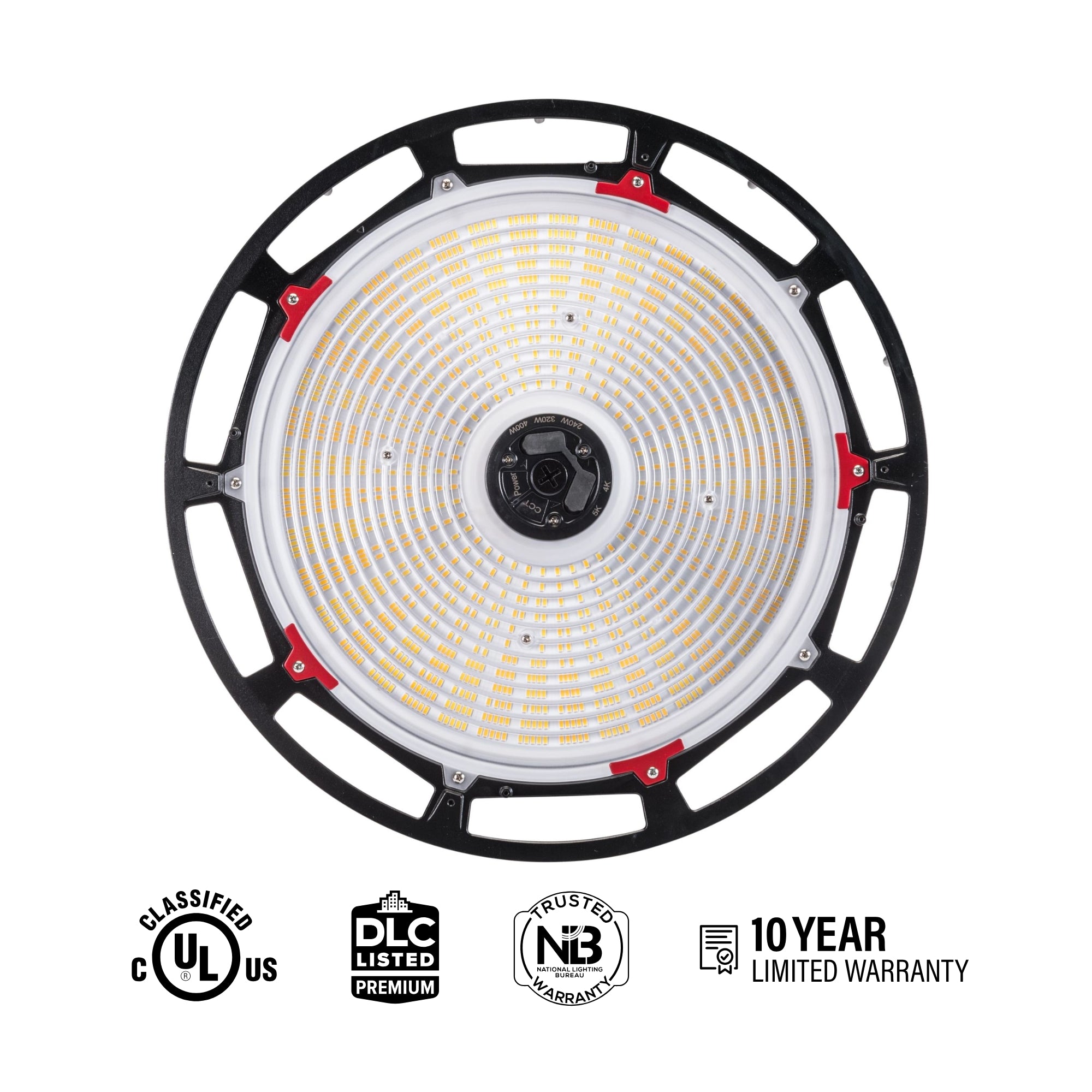 Keystone 400W LED Round High Bay 61,200 Lumens 240/320/400W Selectable 40K/50K 277-480V Black KT-RHLED400PSHV-18C-8CSD-VDIM-P