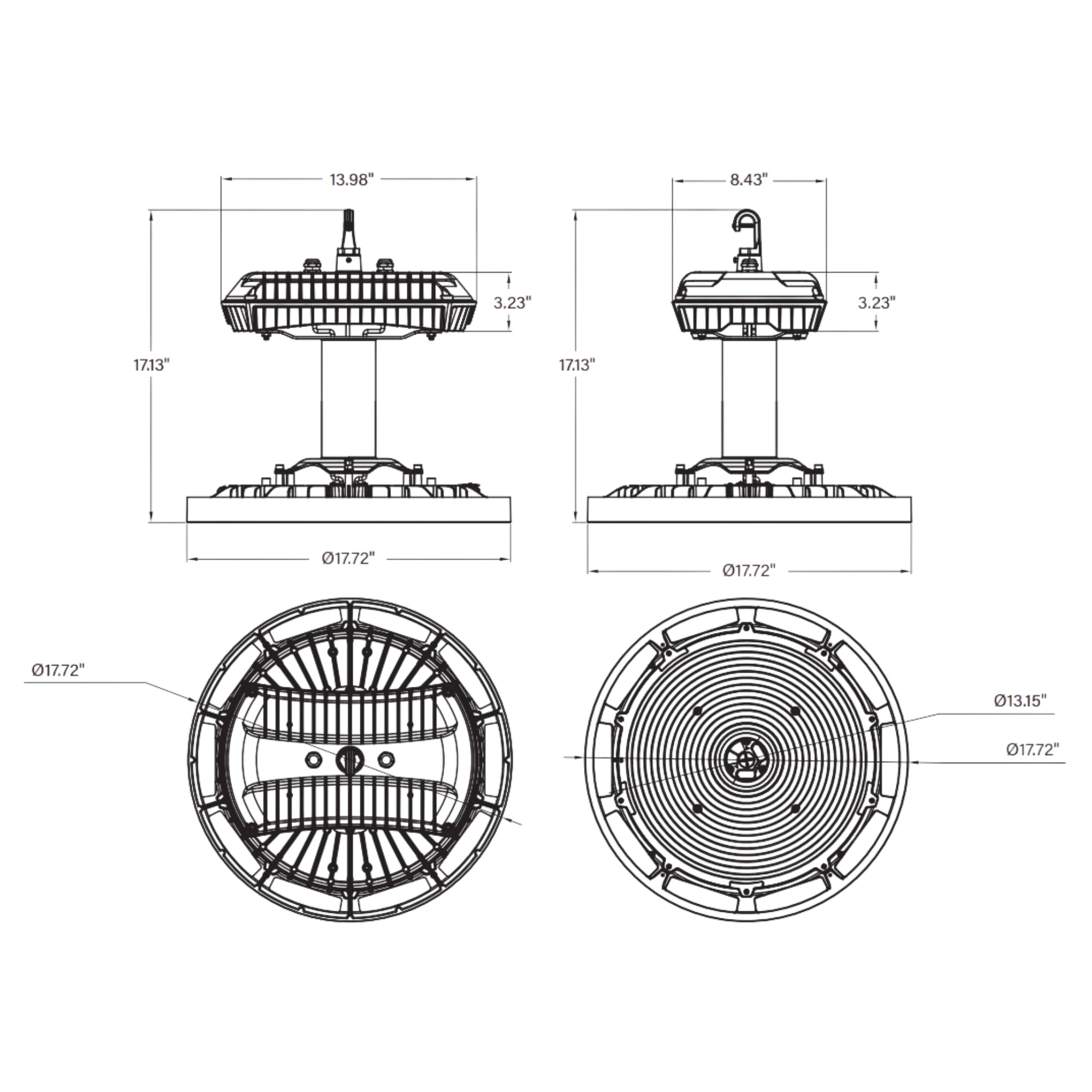 Keystone 400W LED Round High Bay 61,200 Lumens 240/320/400W Selectable 40K/50K 277-480V Black KT-RHLED400PSHV-18C-8CSD-VDIM-P