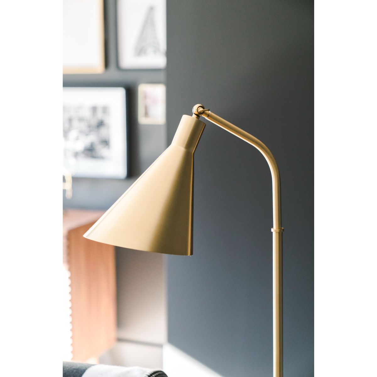 Stanton Floor Lamp Black Marble Base and Aged Brass Finish - Bees Lighting