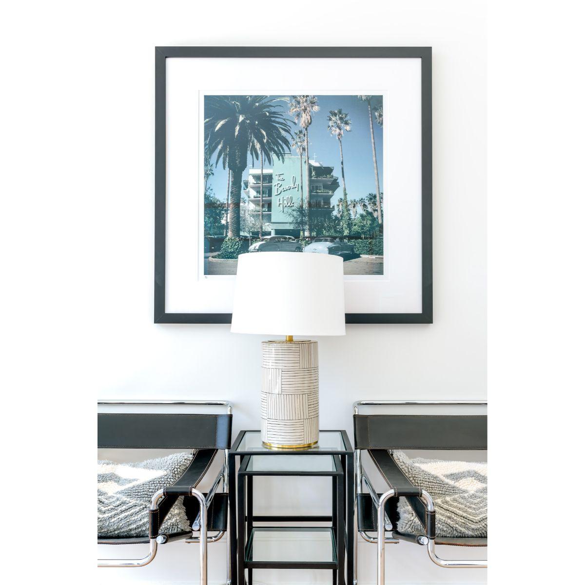 Borneo Table Lamp Aged Brass with White Stripes Combo Finish - Bees Lighting