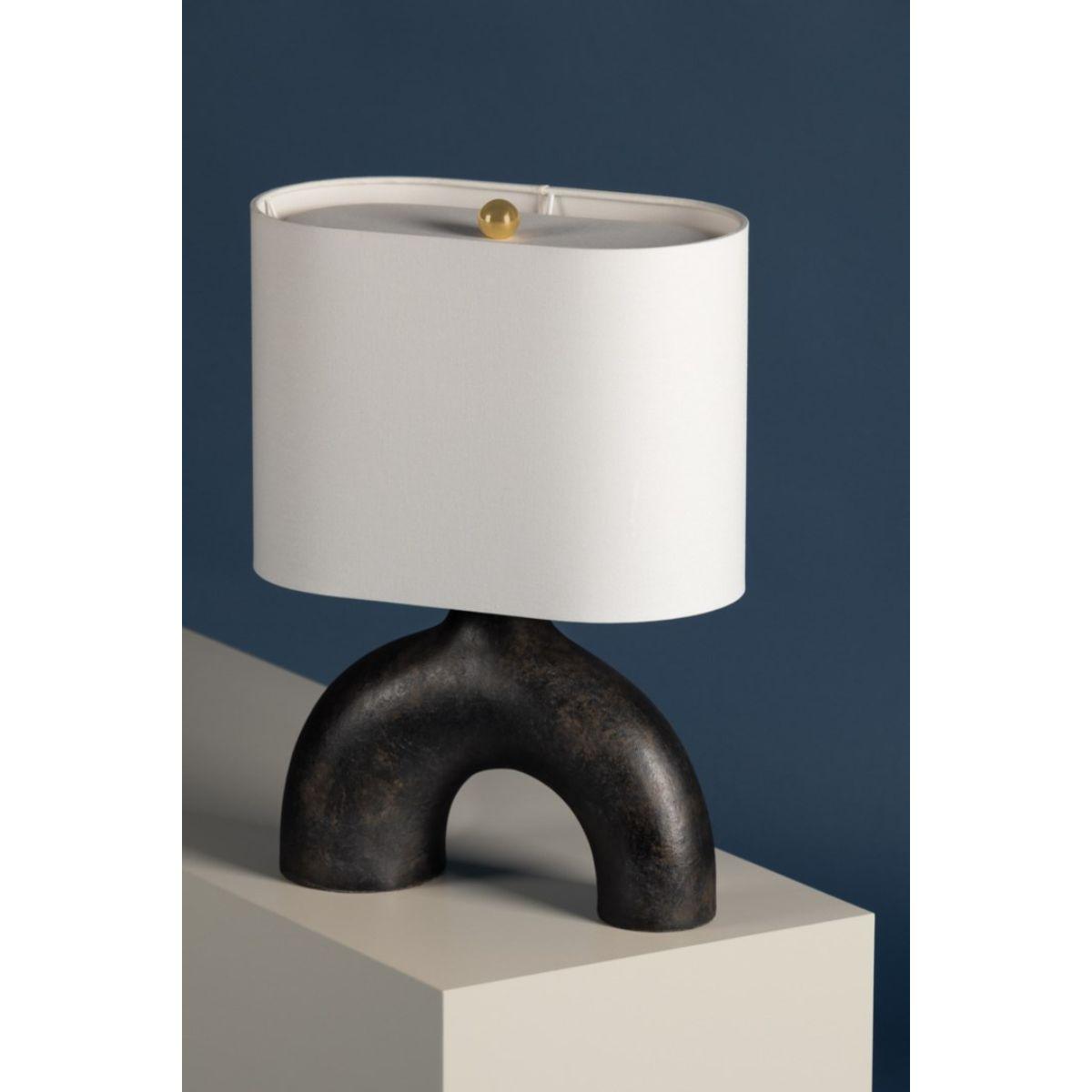 Valhalla Table Lamp Earth Charcoal Ceramic with Aged Brass Accents - Bees Lighting
