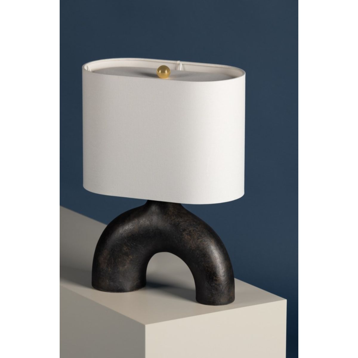 Valhalla Table Lamp Earth Charcoal Ceramic with Aged Brass Accents - Bees Lighting