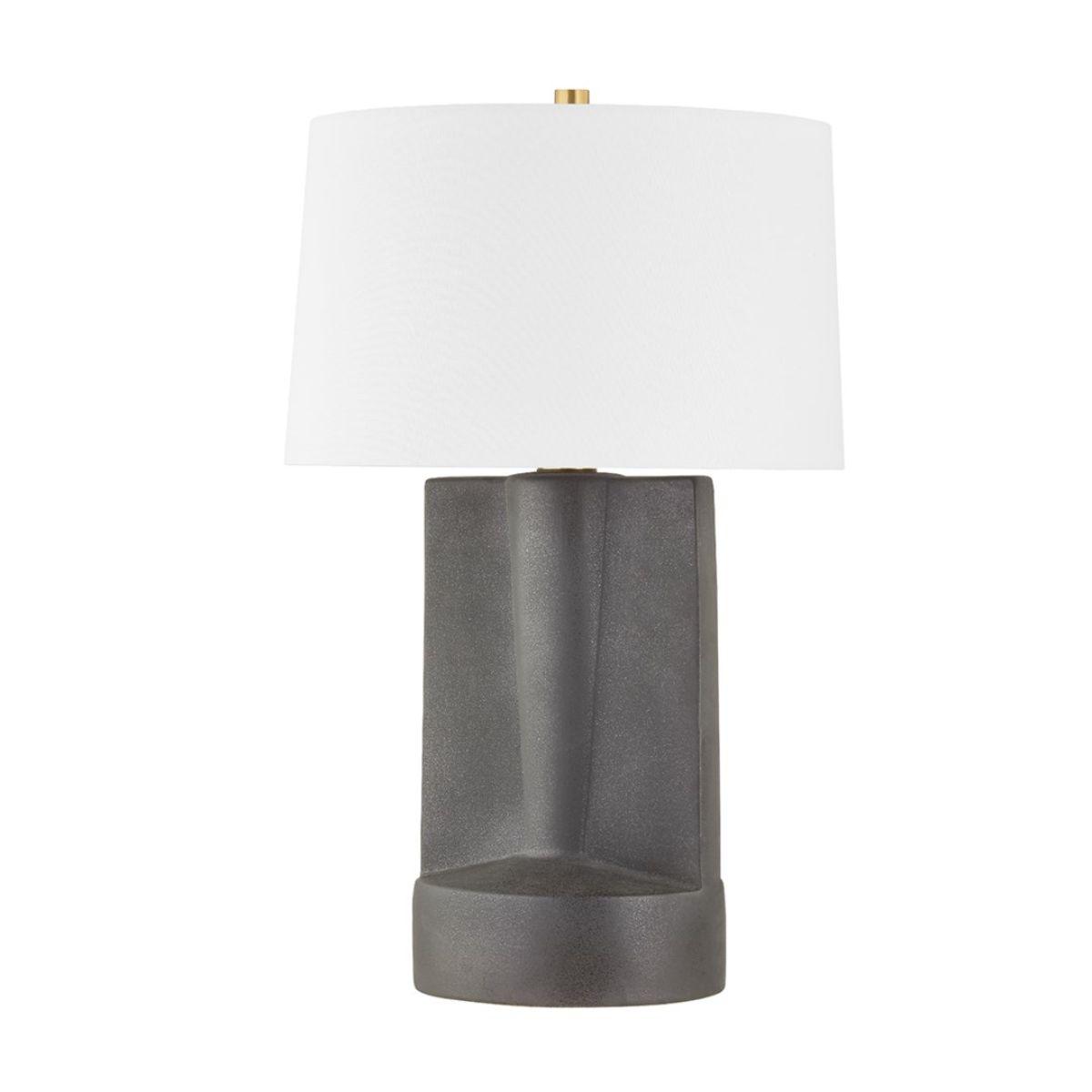 Wilson Table Lamp Ceramic Textured Dark Grey with Aged Brass Accents - Bees Lighting