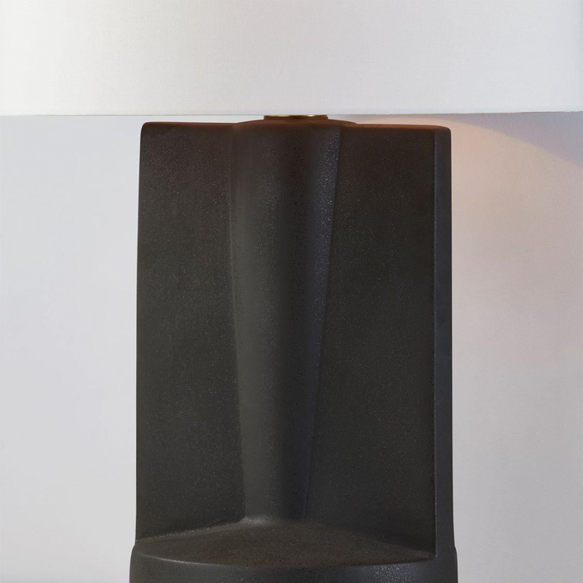 Wilson Table Lamp Ceramic Textured Dark Grey with Aged Brass Accents - Bees Lighting