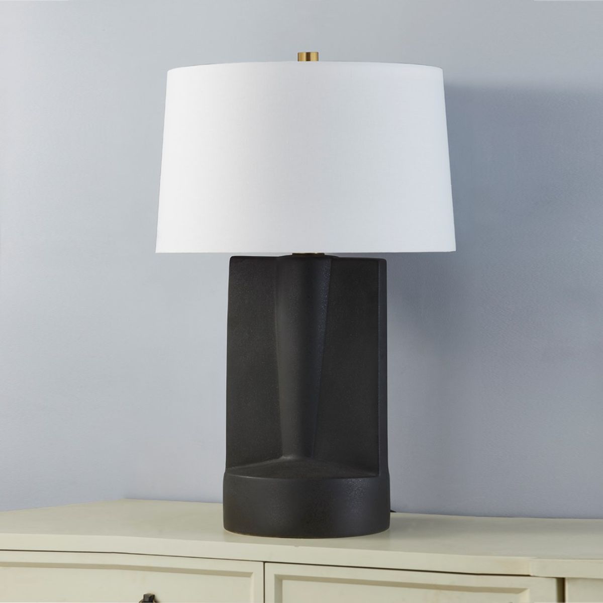 Wilson Table Lamp Ceramic Textured Dark Grey with Aged Brass Accents