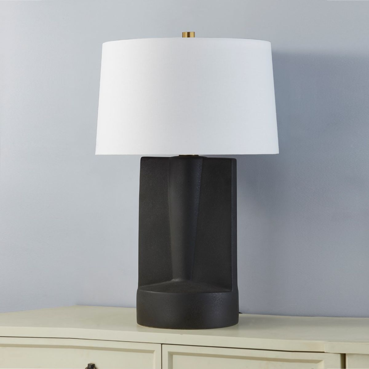 Wilson Table Lamp Ceramic Textured Dark Grey with Aged Brass Accents - Bees Lighting