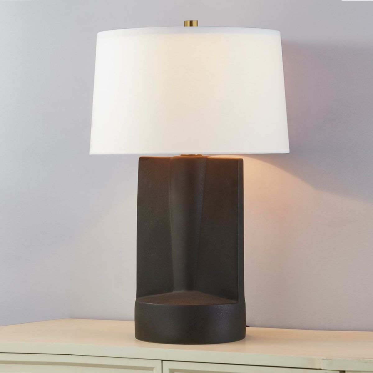 Wilson Table Lamp Ceramic Textured Dark Grey with Aged Brass Accents - Bees Lighting