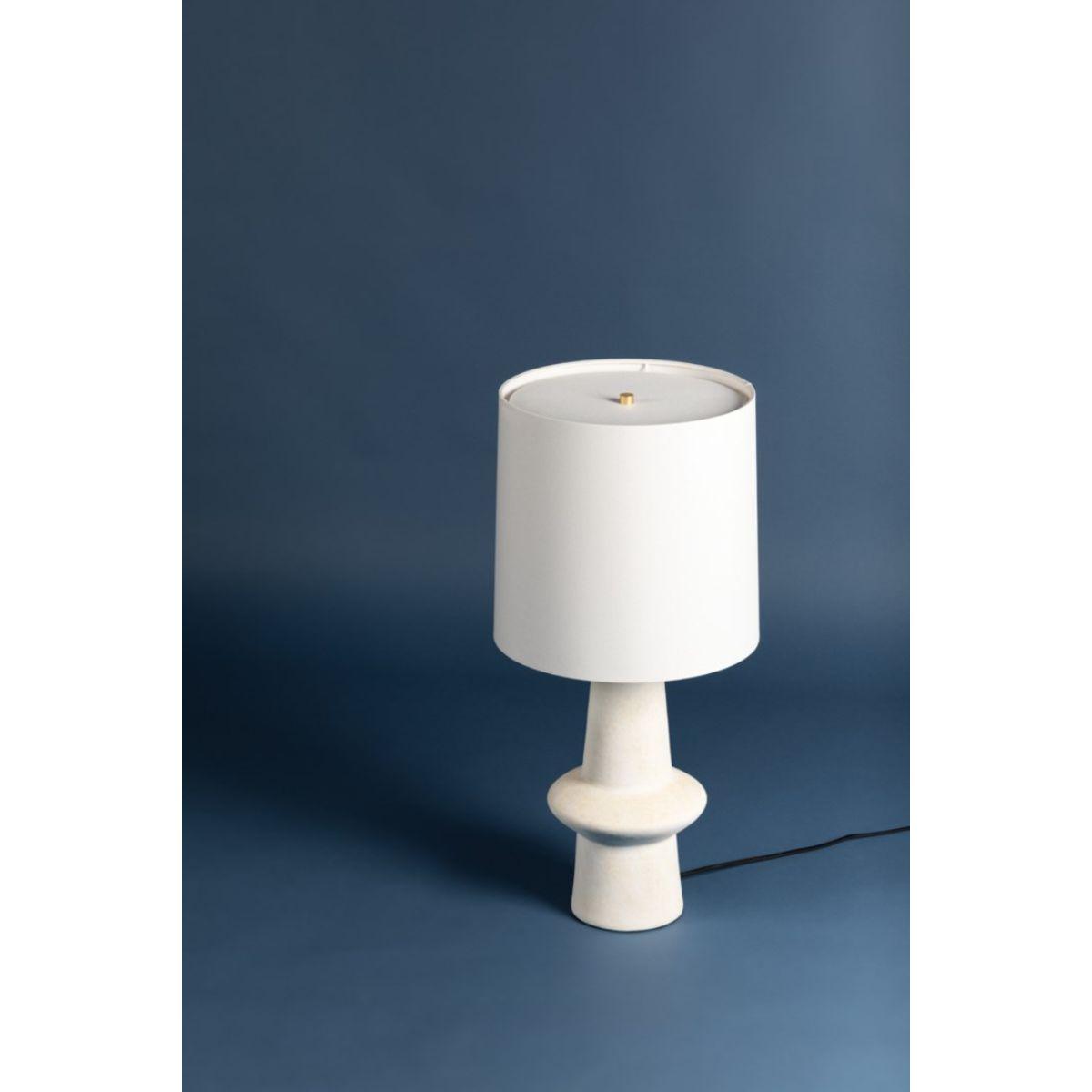 Ramapo Table Lamp Pale Flax Ceramic with Aged Brass Accents - Bees Lighting