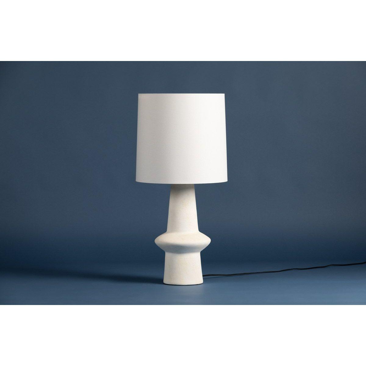 Ramapo Table Lamp Pale Flax Ceramic with Aged Brass Accents - Bees Lighting