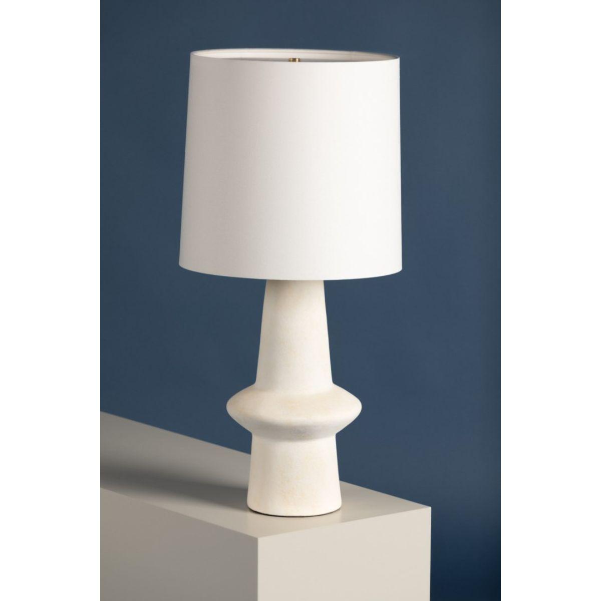 Ramapo Table Lamp Pale Flax Ceramic with Aged Brass Accents - Bees Lighting