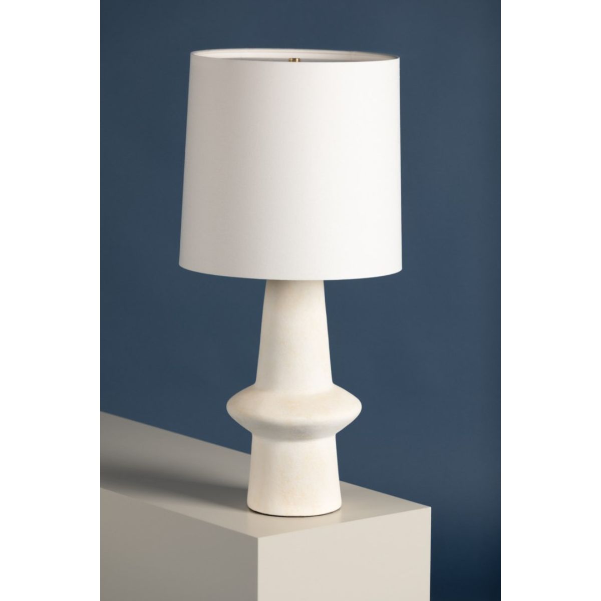 Ramapo Table Lamp Pale Flax Ceramic with Aged Brass Accents - Bees Lighting
