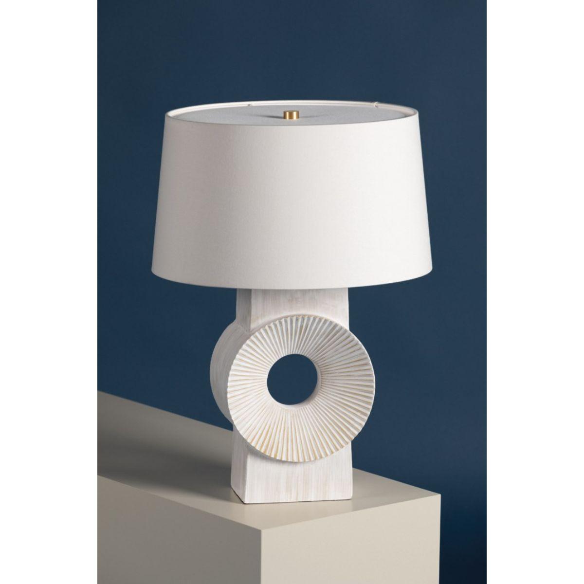 Milner Table Lamp Whitewash Ceramic with Aged Brass Accents - Bees Lighting