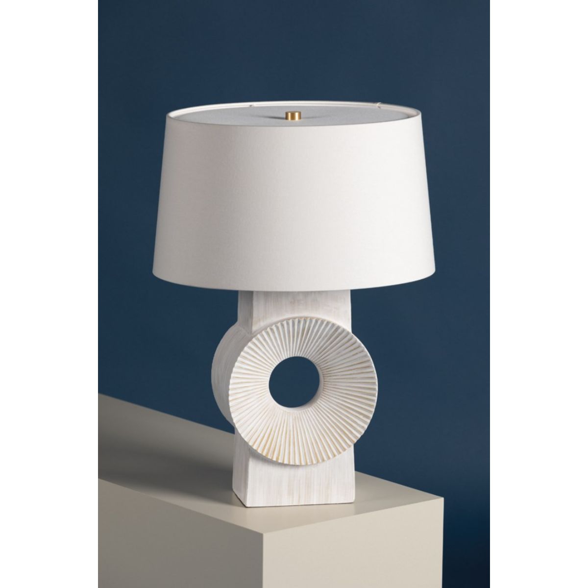 Milner Table Lamp Whitewash Ceramic with Aged Brass Accents - Bees Lighting