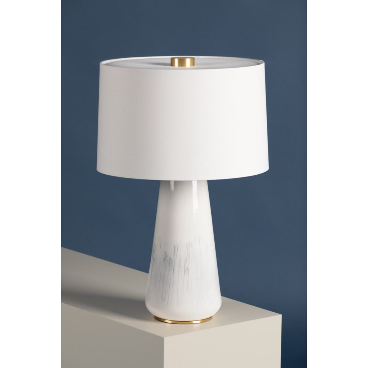 Saugerties Table Lamp Gloss White Ash Ceramic with Aged Brass Accents - Bees Lighting