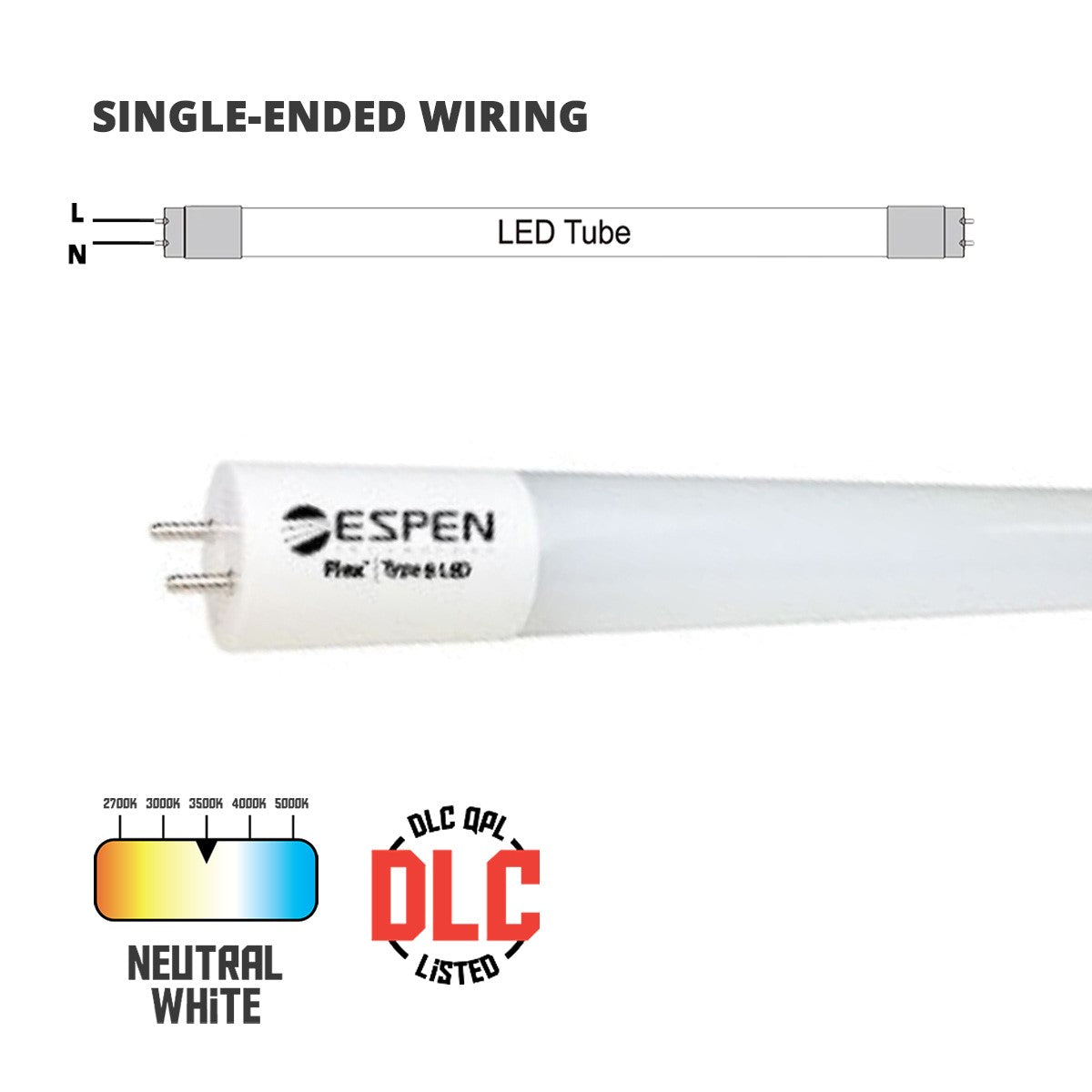 4ft LED T8 Tube, 17 Watts, 2200 Lumens, 3500K, Ballast Bypass, Single End, 0-10V - Bees Lighting