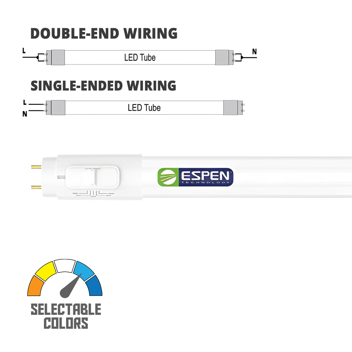 4ft LED T8 Tube, 15W|12W|10W, 2250 Lumens, 3000K to 6500K, Ballast Bypass, Single|Dual End - Bees Lighting