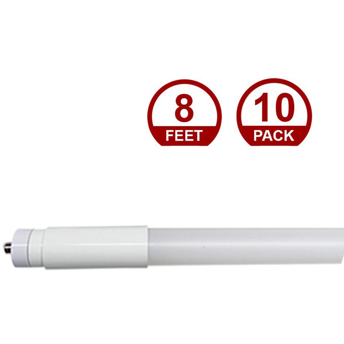8ft T8 LED Bulb, 24 Watt, 3500 Lumens, 4000K, Glass, F96T8 Replacement, Fa8 base, Type A+B, Double End (Case Of 10) - Bees Lighting