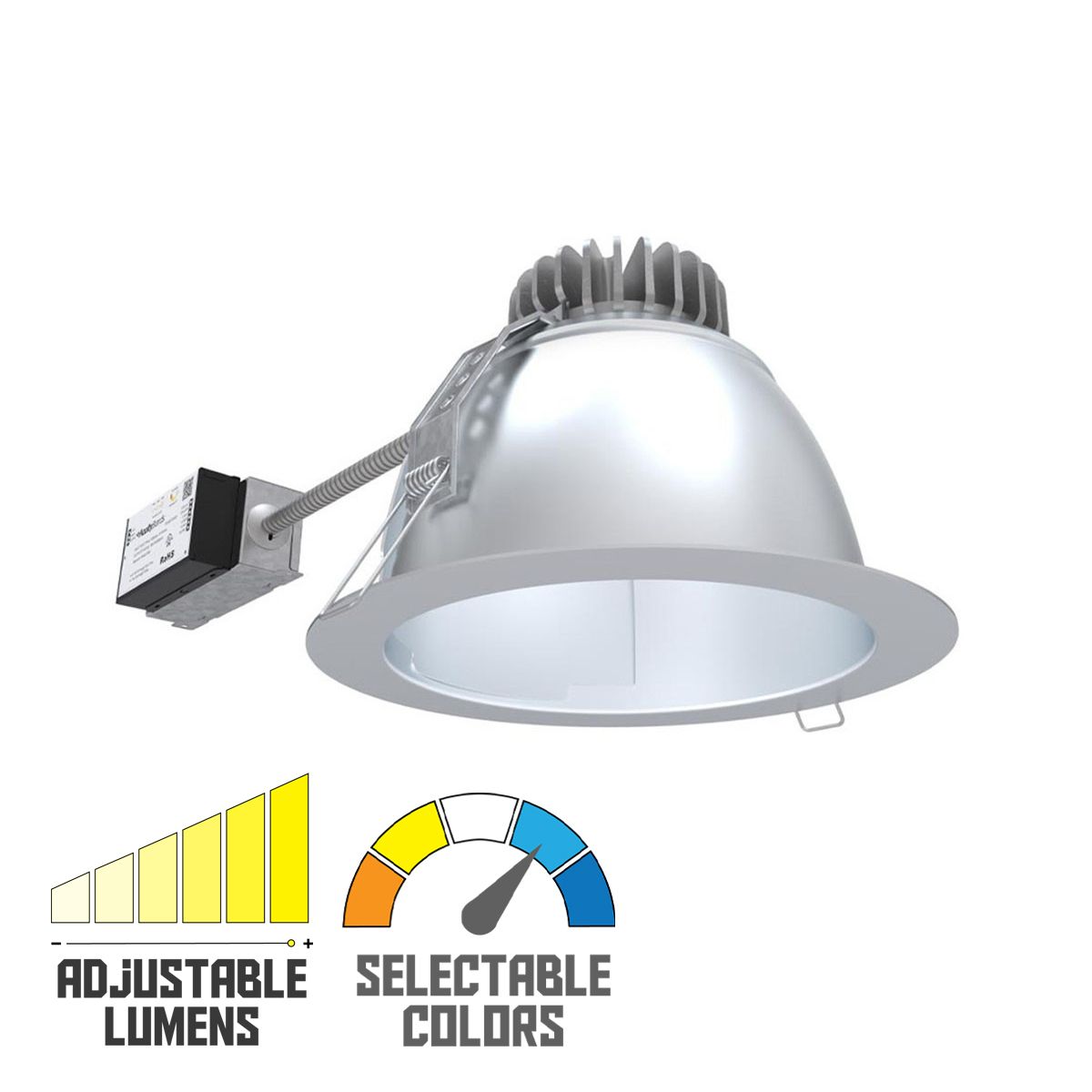 8 Inch LBR Commercial LED Recessed Light, 25 Watt, 2000 Lumens, Selectable CCT, 30K/35K/40K/50K, Battery Included