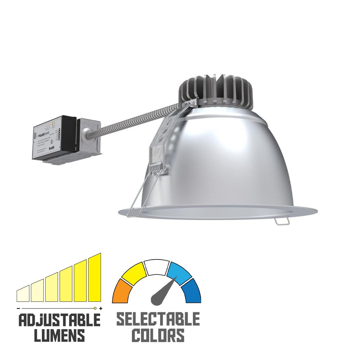 8 Inch LBR Commercial LED Recessed Light, 25 Watt, 2000 Lumens, Selectable CCT, 30K/35K/40K/50K