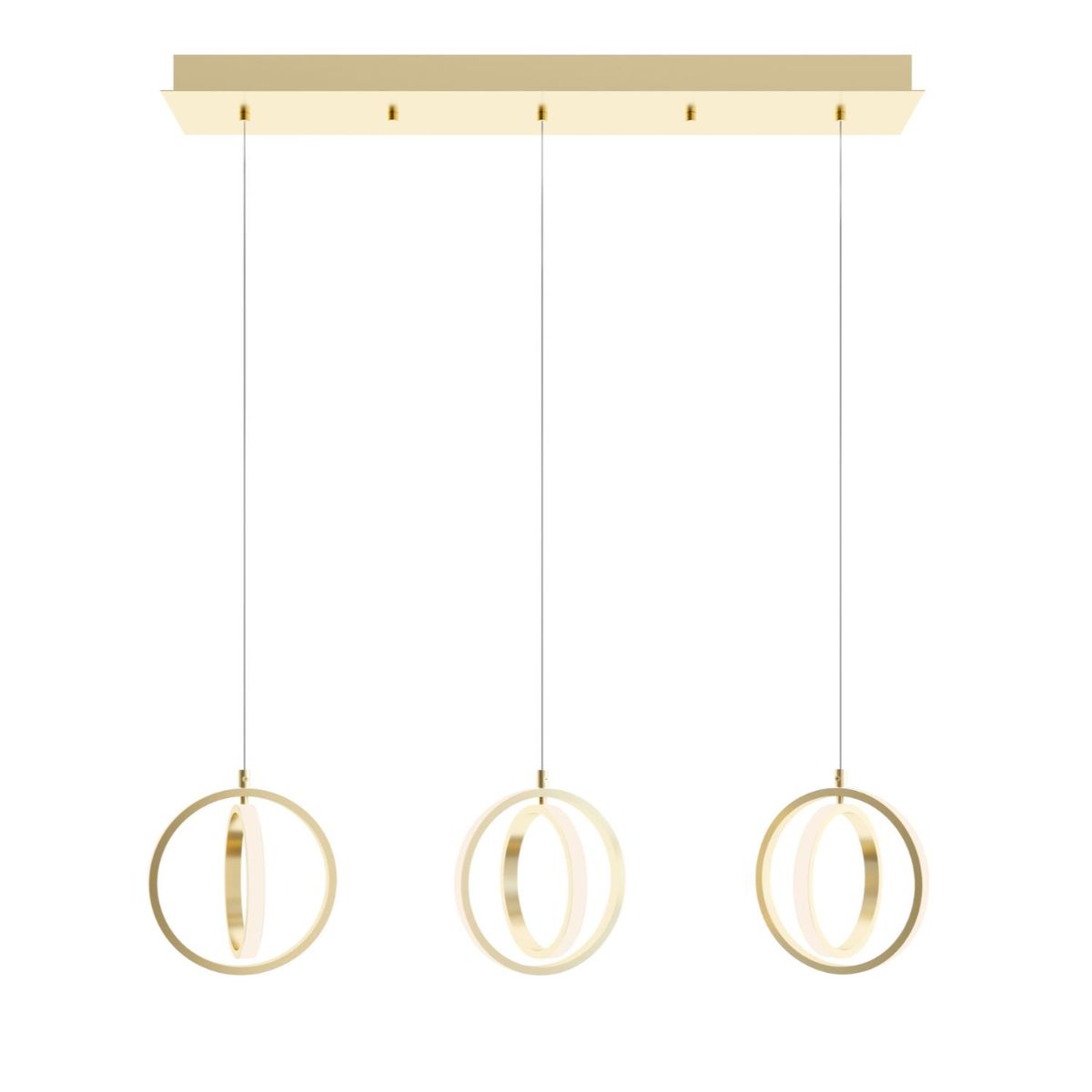 Lock 3 Lights 36 In. LED Pendant Light Satin Brass Finish - Bees Lighting