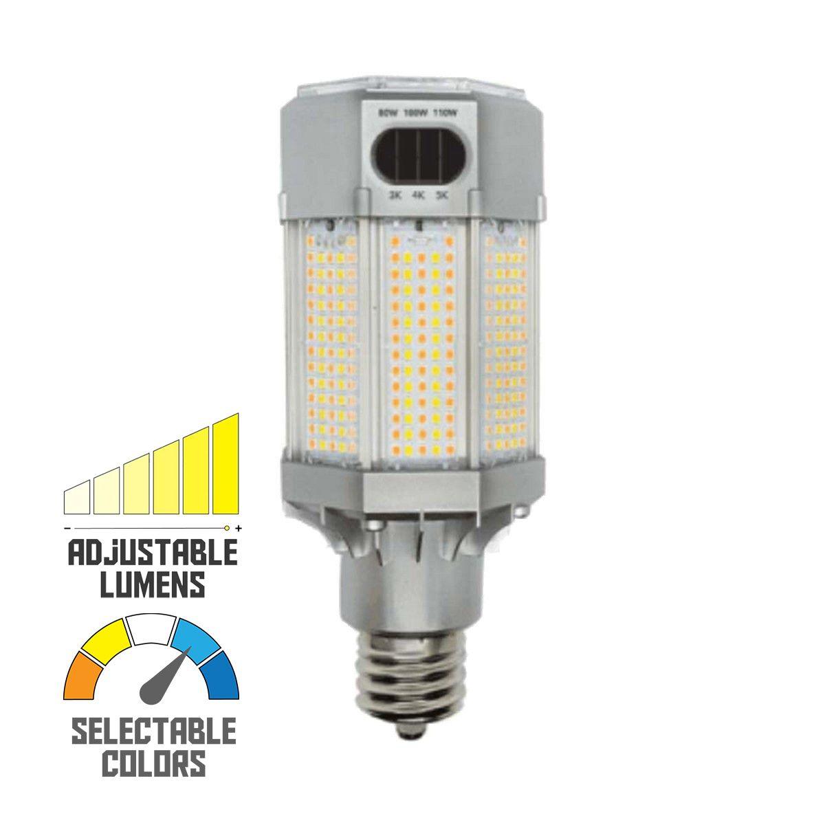 Retrofit LED Corn Bulb, 110W, 15730 Lumens, Selectable CCT, 30K/40K/50K, EX39 Mogul Extended Base, 120-277V