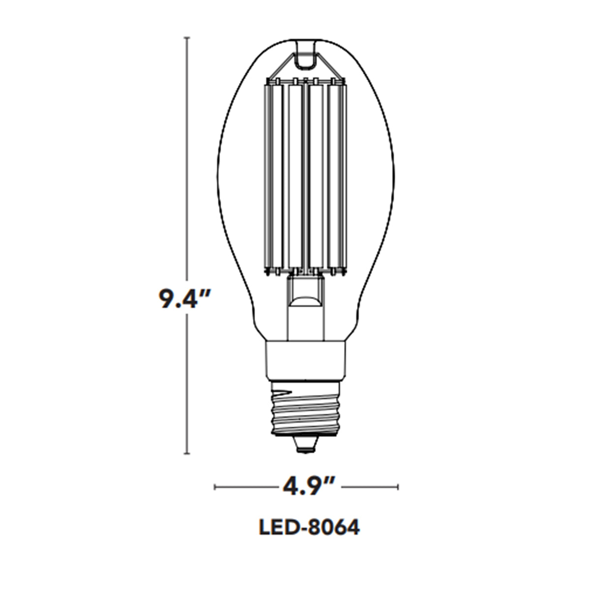 ED37 Filament Style Retrofit Bulb, 320W HID, 54 Watt, 8000 Lumens, 2200K, EX39 Mogul Extended Base, Clear Finish