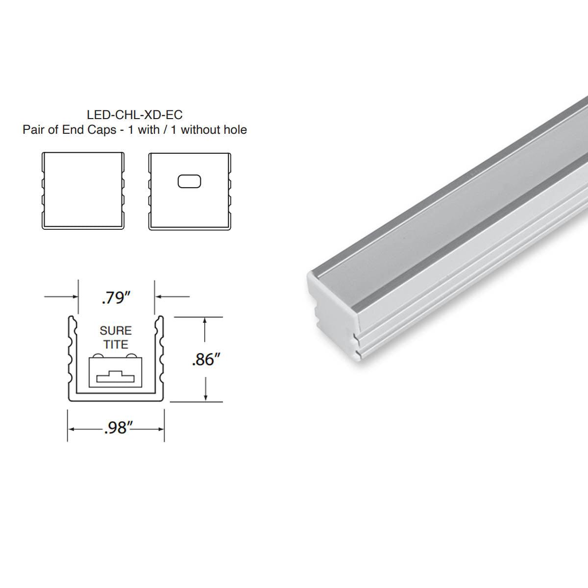 Two End caps, one solid, one with wiring hole for LED-CHL-XD Channel - Bees Lighting