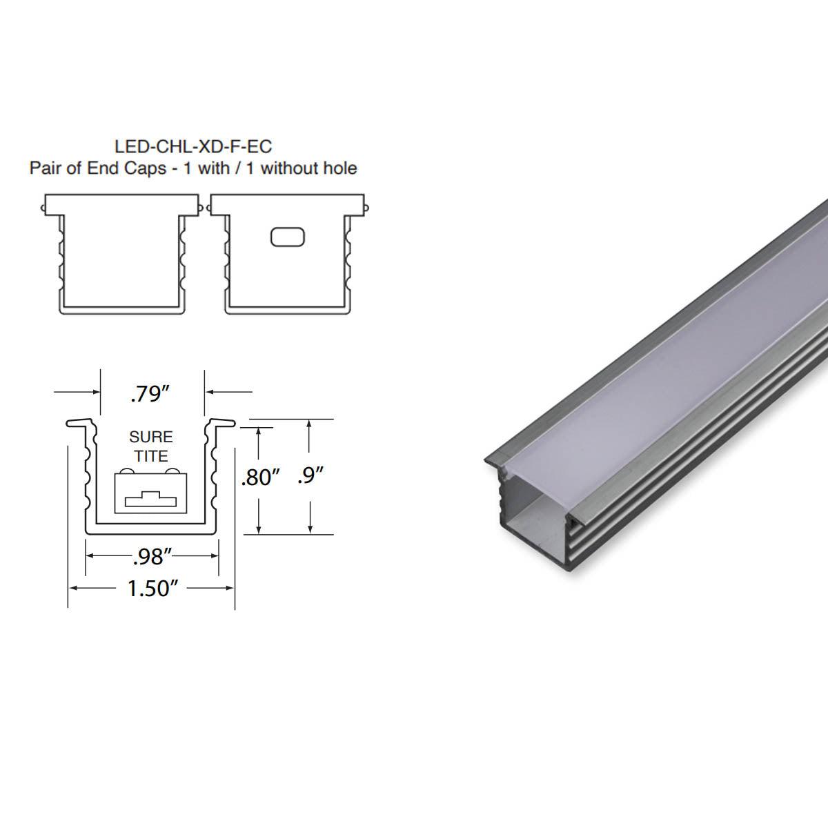 Two End caps, one solid, one with wiring hole for LED-CHL-XD-F Channel - Bees Lighting