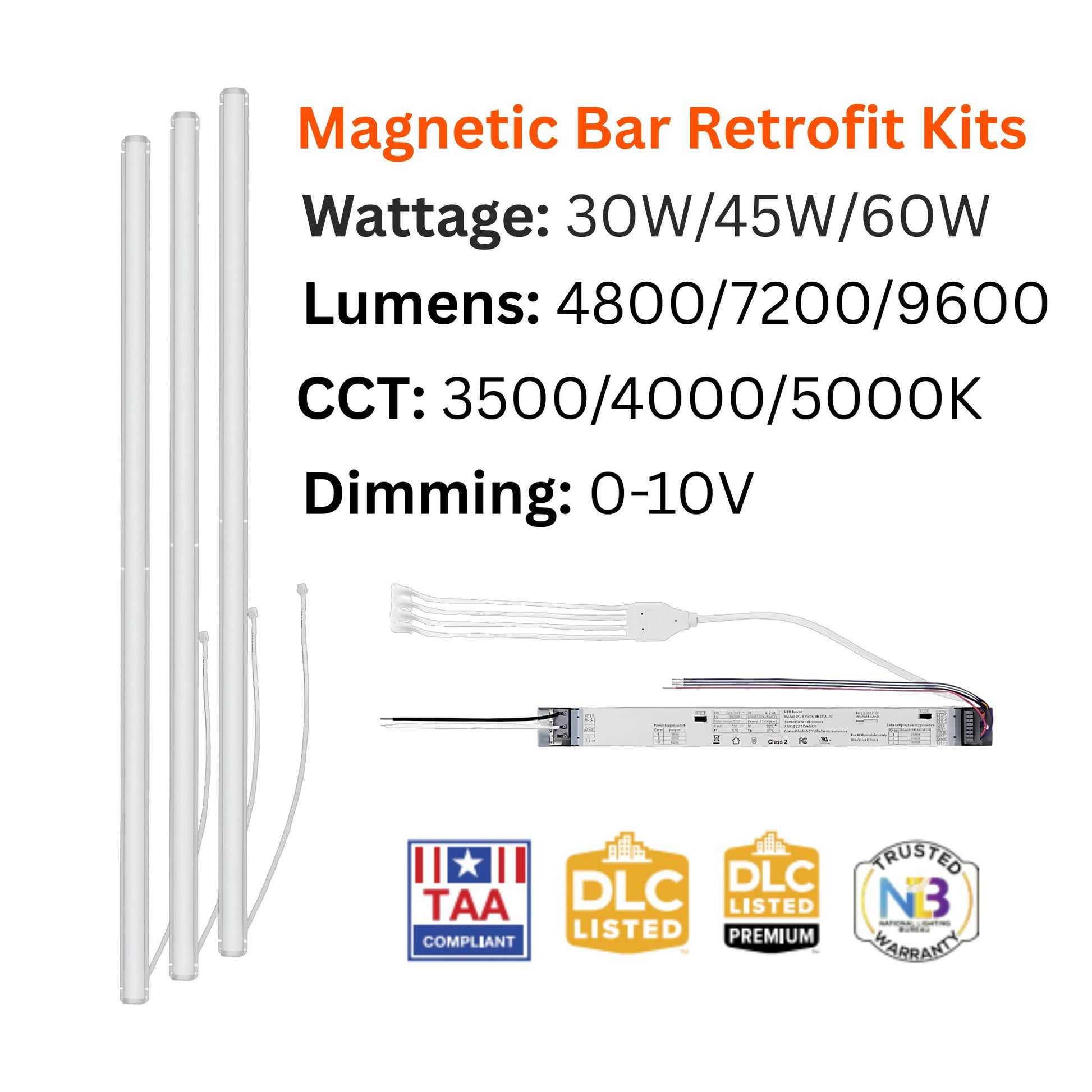 2ft Magnetic Linear Retrofit Kit, 4800/7200/9600 Lumens, 35K/40K/50K, 120-347V - Bees Lighting