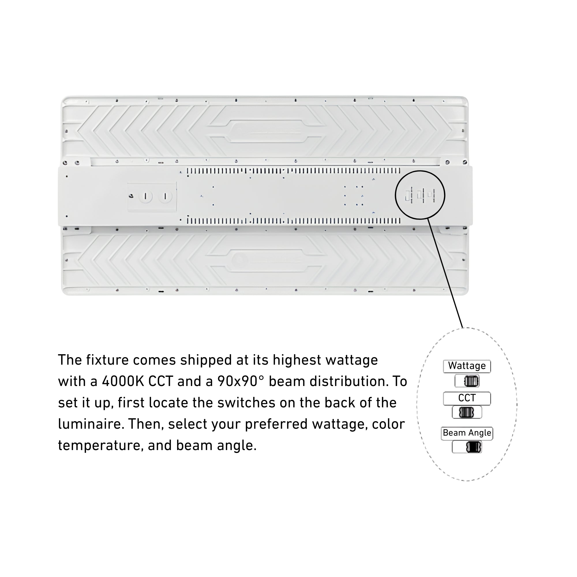 LEDVANCE SYLVANIA 66442 Opti-Select LED Linear High Bay 24,750 Lumens 105/135/165W Selectable 35K/40K/50K 277-480V Adjustable Distribution White