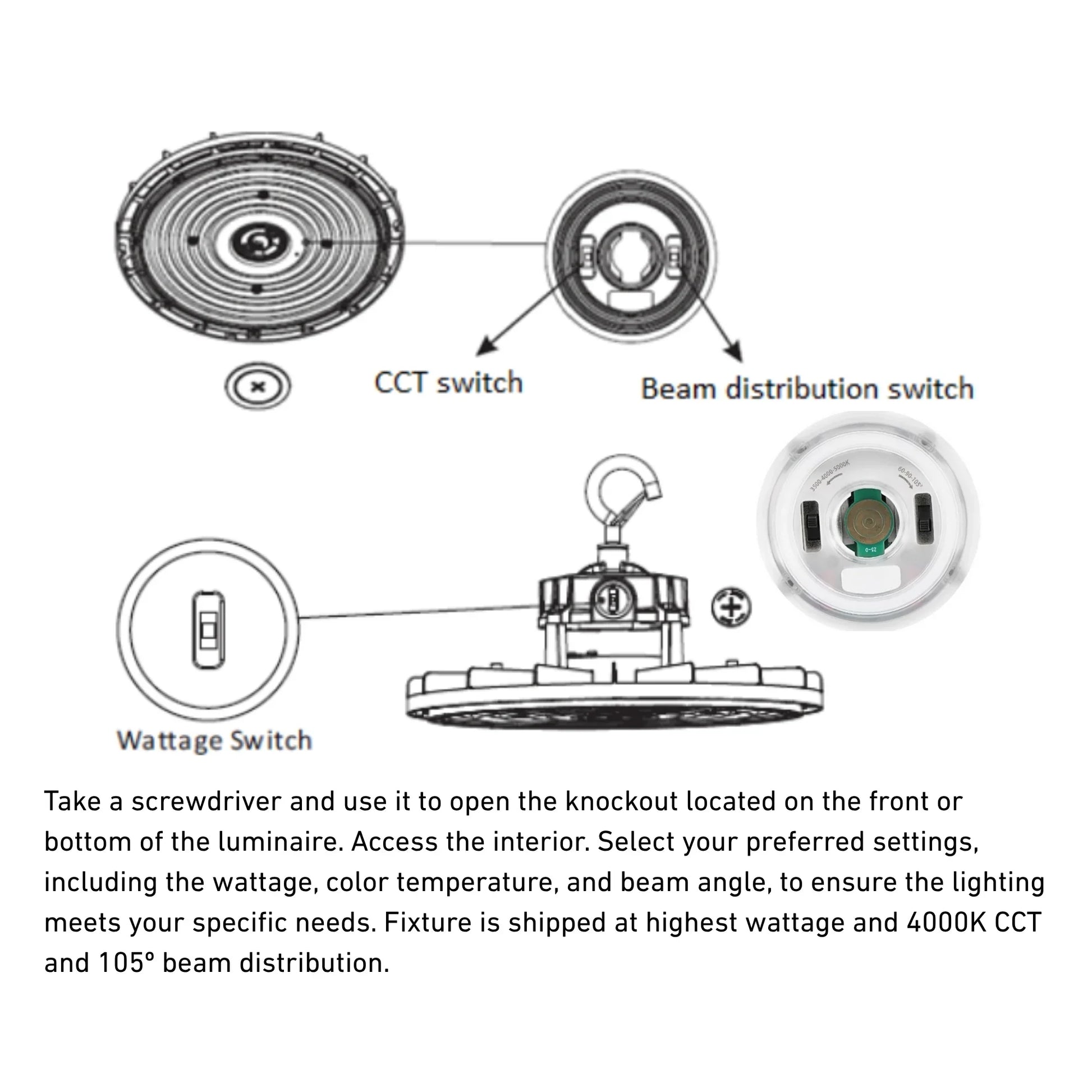Sylvania - UFO High Bay Light, 100W, 15000 Lumens, 35K/40K/50K, 120-347V, White | Bees Lighting