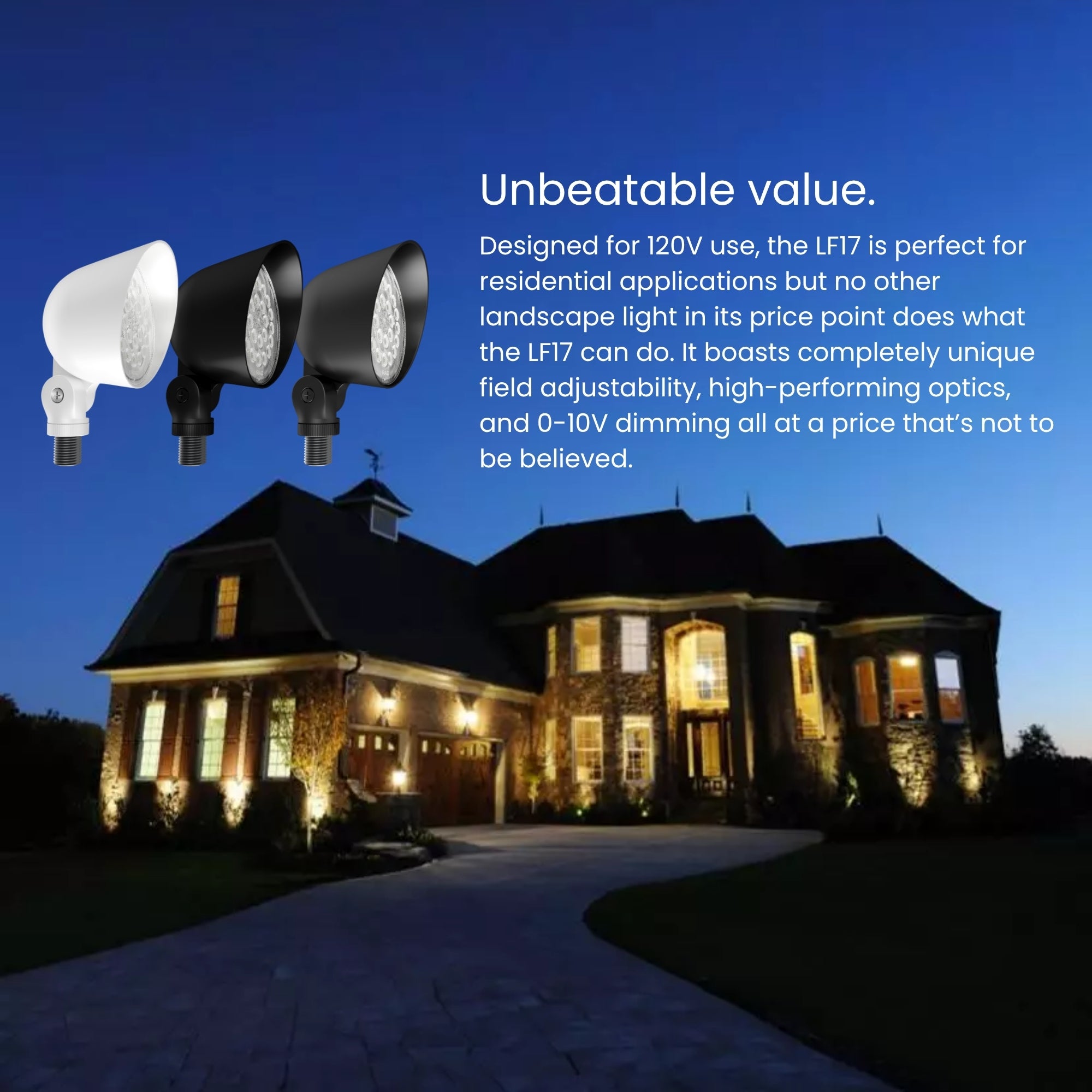 RAB LF17W Field Adjustable Landscape Flood Light 1115 Lumens 8W Selectable CCT 120-277V White