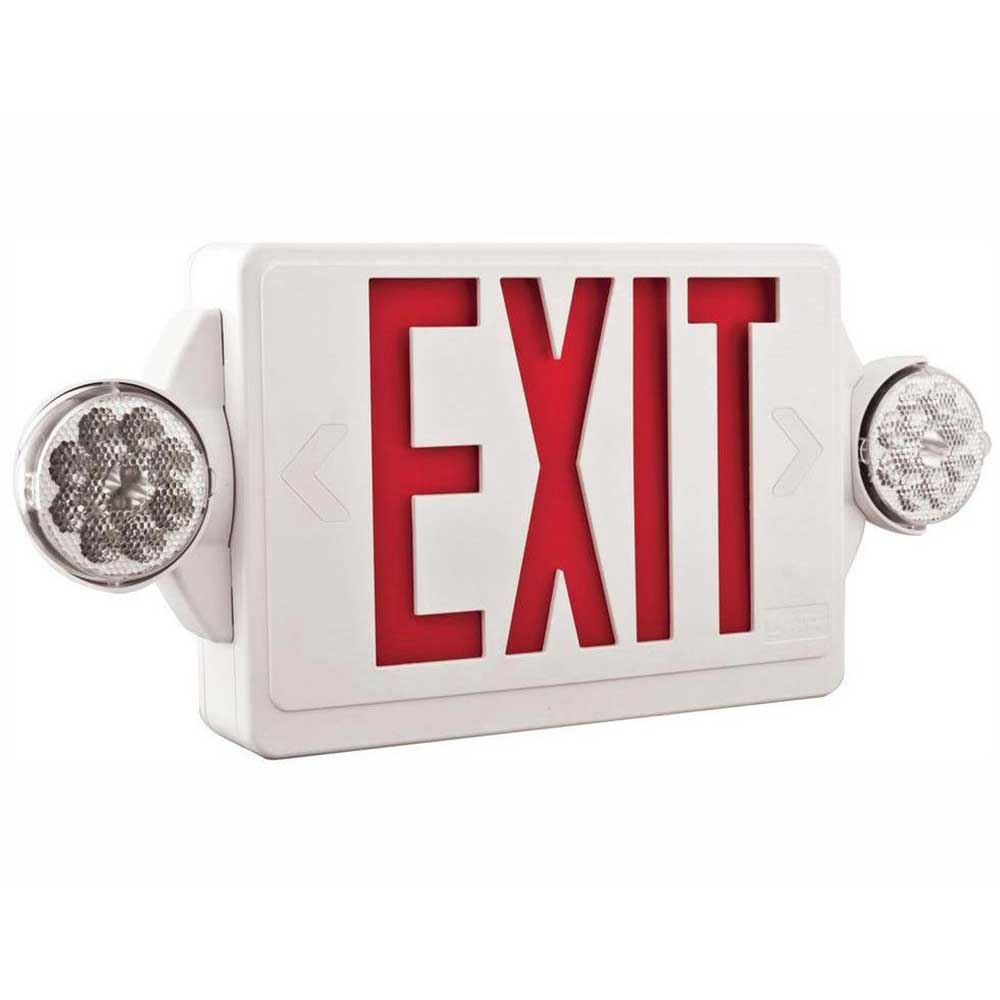 2 Light Heads with Red Letters and Remote Capacity White Emergency Exit Sign with Lights