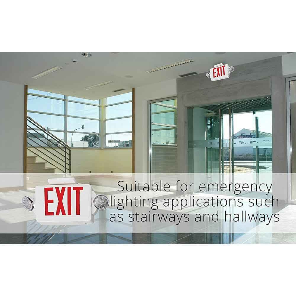 LED Combo Exit Sign, Universal Face with Red Letters, White Finish, Battery Backup Included
