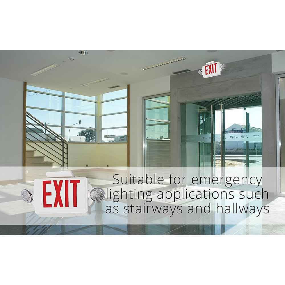 LED Combo Exit Sign, Universal Face with Red Letters, White Finish, Battery Backup Included - Bees Lighting